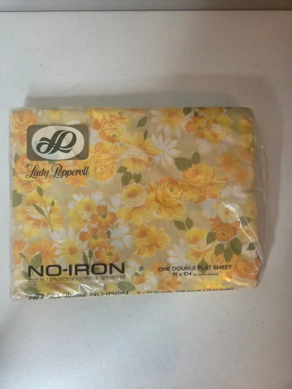 Lady Pepperell Vintage No Iron Muslin Double Flat Sheet Yellow Floral 81x104 NEW